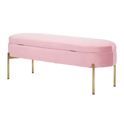 48" Chloe Storage Bench Velvet/Metal Gold/Blush Pink - LumiSource - Image 3