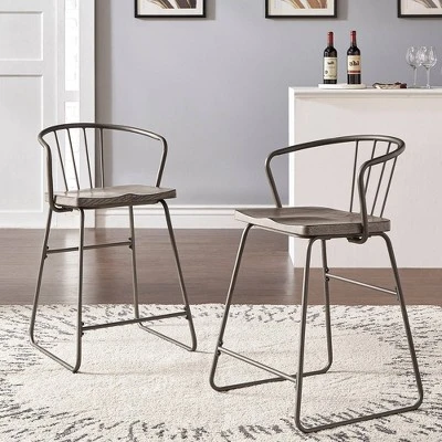 Set Of 2 24" Nowell Iron Finish Counter Height Barstools Gray - Inspire Q