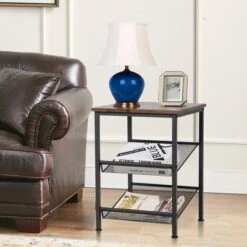 Costway Set Of 2 3-Tier Industrial End Side Table Nightstand W/2 Adjustable Shelves