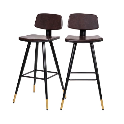 Emma And Oliver Set Of 2 Commercial Grade LeatherSoft Barstools With Gold Tipped Iron Legs - Image 11