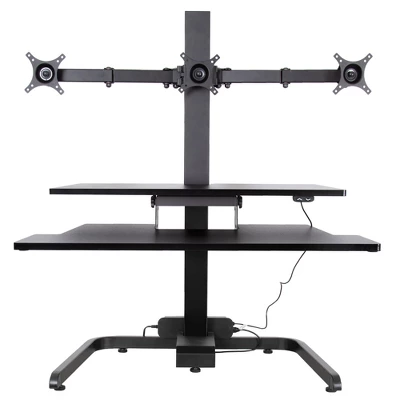 Techtonic Electric 3 Arm Monitor Mount Standing Desk - Sit To Stand Desk Converter With Keyboard Tray – Black – Stand Steady - Image 5