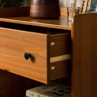 Set Of 2 Katie Transitional Tray Top 1 Drawer Solid Wood Nightstands Caramel - Saracina Home - Image 3