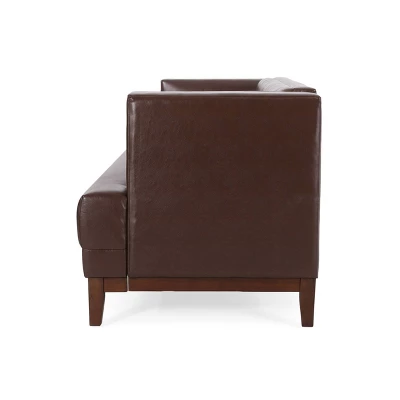 Raintree Mid Century Modern Faux Leather Tufted 3 Seater Sofa Dark Brown/Espresso - Christopher Knight Home - Image 2