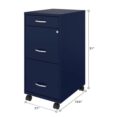 Space Solutions 18 Inch Wide Metal Mobile Organizer File Cabinet For Office Supplies & Hanging File Folders With Pencil Drawer & 3 File Drawers, Navy - Image 2
