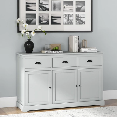 Costway 3 Drawers Sideboard Buffet Cabinet Console Table Kitchen Storage Cupboard Gray