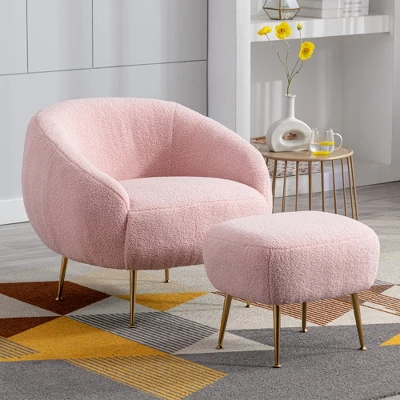 Modern Accent Chair, Teddy Short Plush Particle Velvet Armchair With Ottoman-ModernLuxe - Image 10