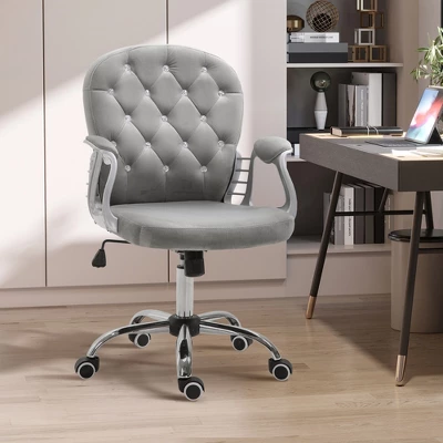 Vinsetto Vanity Middle Back Office Chair Tufted Backrest Swivel Rolling Wheels Task Chair With Height Adjustable Comfortable With Armrests - Image 2