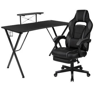 Flash Furniture Gaming Desk With Cup Holder/Headphone Hook/Monitor Stand & Reclining Back/Arms Gaming Chair With Footrest - Image 11