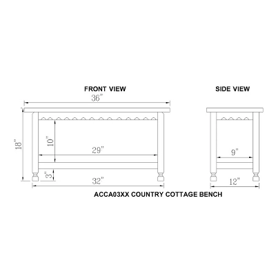 Country Cottage Entryway Wood Bench With Shelf Antique Finish - Alaterre Furniture - Image 3
