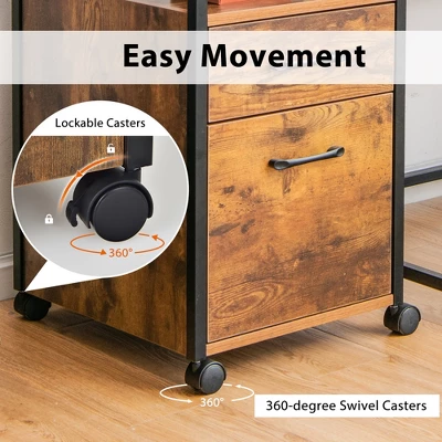 Costway Mobile File Cabinet 2 Drawer Printer Stand W/Open Shelf For Letter Size - Image 7