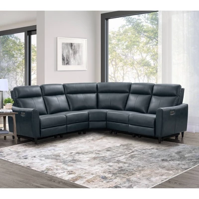 5pc Tomasso Leather Power Reclining Sectional With Power Headrest Blue - Abbyson Living