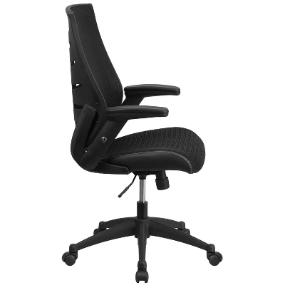 Emma And Oliver High Back Black Mesh Swivel Ergonomic Office Chair With Adjustable Flip-Up Arms - Image 7