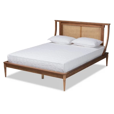 Jamila Wood And Synthetic Rattan Platform Bed Walnut Brown - Baxton Studio - Image 9