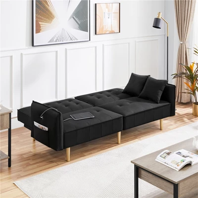 Yaheetech Convertible Sofa Bed Tufted Futon Couch With USB Ports For Living Room - Image 2