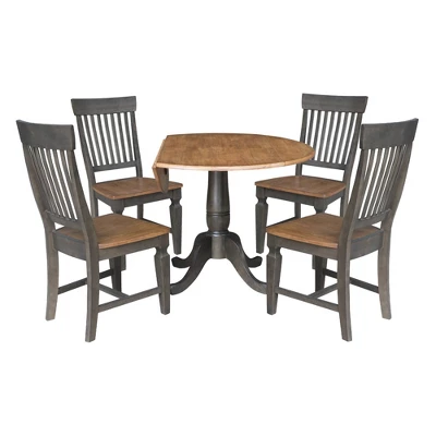5pc 42" Round Dual Drop Leaf Dining Table With 4 Slat Back Chairs Hickory/Washed Coal - International Concepts - Image 6