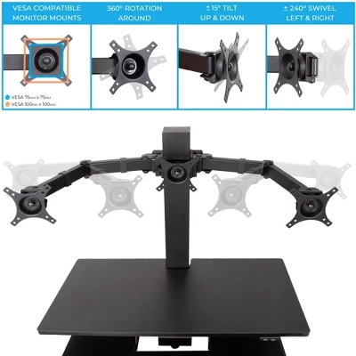 Techtonic Electric 3 Arm Monitor Mount Standing Desk - Sit To Stand Desk Converter With Keyboard Tray – Black – Stand Steady - Image 7