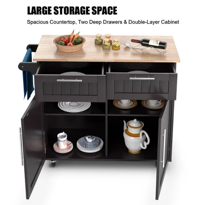 Costway Rolling Kitchen Cart Island Heavy Duty Storage Brown Trolley Cabinet Utility Modern - Image 4