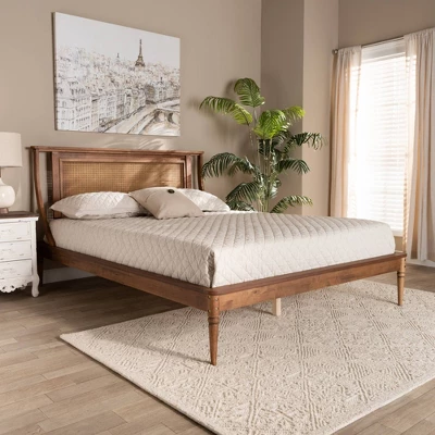 Jamila Wood And Synthetic Rattan Platform Bed Walnut Brown - Baxton Studio - Image 6
