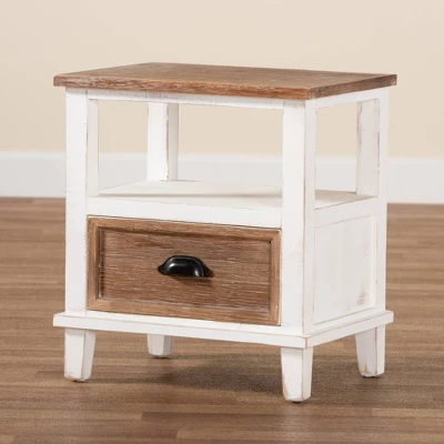 Glynn Wood 1 Drawer Nightstand White/Brown - Baxton Studio - Image 7