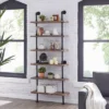 Modern Industrial 6-Tier Iron Pipe Wall Mount Ladder Shelf Distressed Wood - Danya B.