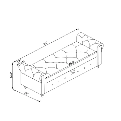 Cecily 63" Button-Tufted Large Storage Ottoman Upholstered Velvet Bench Features Rolled Arms, Window Seating, And Solid Wood Legs-Maison Boucle - Image 6