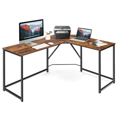 Costway 58''x 47'' L Shaped Corner Computer Desk Home Office Workstation BrownBlack - Image 11