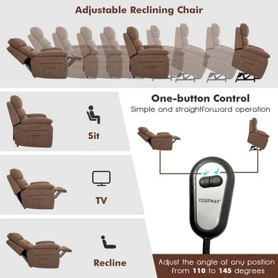 Costway Power Lift Recliner Chair Sofa For Elderly W/ Side Pocket & Remote Control GreyBrown - Image 5