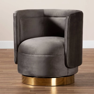 Saffi Velvet Upholstered Swivel Accent Chair - Baxton Studio - Image 6