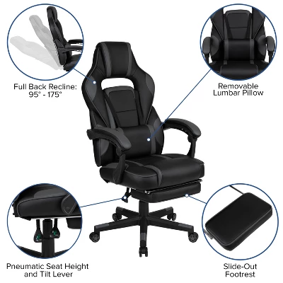 Flash Furniture Gaming Desk With Cup Holder/Headphone Hook/Monitor Stand & Reclining Back/Arms Gaming Chair With Footrest - Image 3