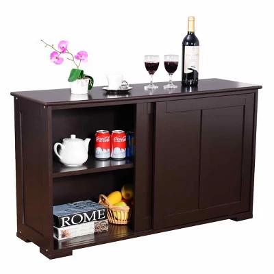 Tangkula Wood Buffet Cupboard Kitchen Storage Cabinet Sideboard W/ Sliding Door - Image 2