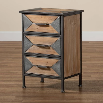 Laurel Wood 3 Drawer Nightstand Gray/Brown - Baxton Studio - Image 6