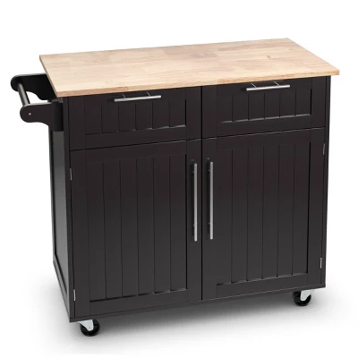 Costway Rolling Kitchen Cart Island Heavy Duty Storage Brown Trolley Cabinet Utility Modern - Image 5