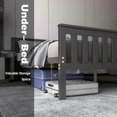 Costway Full Wood Platform Bed With Headboard And Footboard Mattress Foundation - Image 6