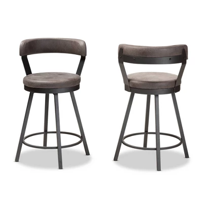 Set Of 2 Arcene Faux Leather Upholstered Pub Counter Height Barstools Gray/Black - Baxton Studio