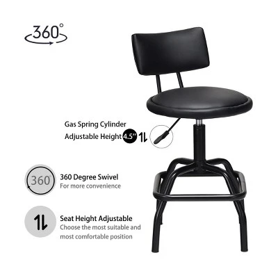 Costway Adjustable Swivel Bar Stool PU Leather Steel Frame Chair W/Backrest&Footrest Low Back - Image 4