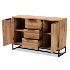 Reid Wood & Metal 3 Drawer Sideboard Buffet Oak/Black - Baxton Studio