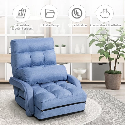 Costway Folding Floor Armchair W/6-position Adjustable Back & Lumbar Pillow Blue - Image 2