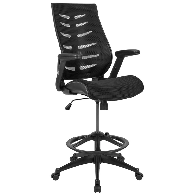 Flash Furniture High Back Mesh Spine-Back Ergonomic Drafting Chair With Adjustable Foot Ring And Adjustable Flip-Up Arms - Image 13