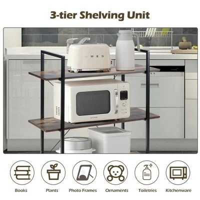 Costway 3-Tier Bookshelf Industrial Bookcase Display Shelf Storage Rack Rustic Brown - Image 5