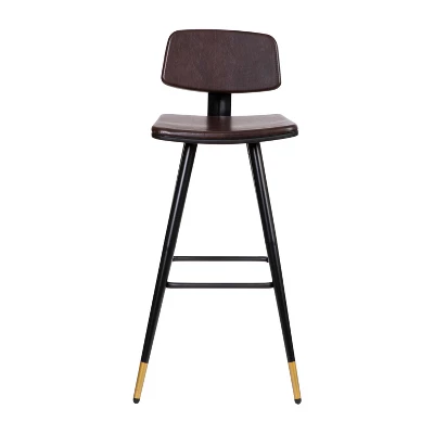 Emma And Oliver Set Of 2 Commercial Grade LeatherSoft Barstools With Gold Tipped Iron Legs - Image 10