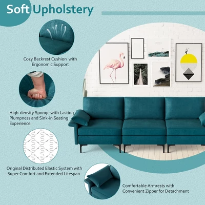 Costway Modern Modular Fabric 3-Seat Sofa Couch With Socket USB Ports & Metal Legs Grey/Blue - Image 7