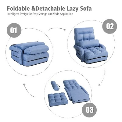 Costway Folding Floor Armchair W/6-position Adjustable Back & Lumbar Pillow Blue - Image 5