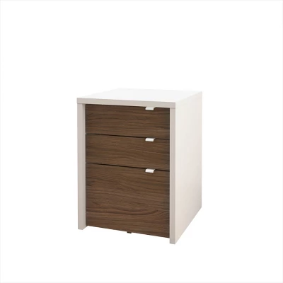 Liber - T 2 Reversible Desk Panels With 3 Drawer Filing Cabinet White/Walnut - Nexera - Image 2