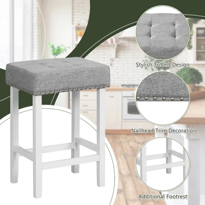 Costway Set Of 2 Bar Stools Tufted Upholstered Counter Height Chairs With Rubber Wood Legs - Image 8