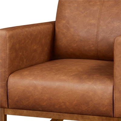 Yaheetech Faux Leather Upholstered Rocking Chair With Rubberwood Legs Brown - Image 5