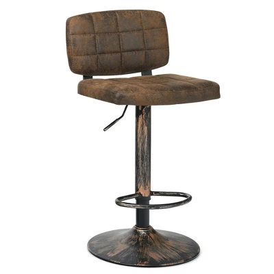 Costway Set Of 4 Adjustable Bar Stools Swivel Bar Chairs W/Backrest Retro Brown - Image 5