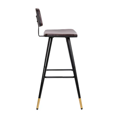 Emma And Oliver Set Of 2 Commercial Grade LeatherSoft Barstools With Gold Tipped Iron Legs - Image 9