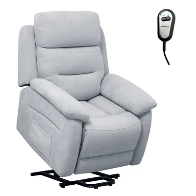 Costway Power Lift Recliner Chair Sofa For Elderly W/ Side Pocket & Remote Control GreyBrown - Image 11