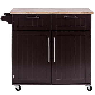 Costway Rolling Kitchen Cart Island Heavy Duty Storage Brown Trolley Cabinet Utility Modern - Image 6