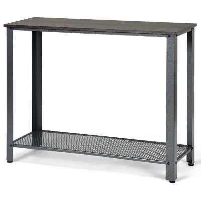 Costway Console Sofa Table W/ Storage Shelf Metal Frame Wood Look Entryway Table SilverBlack - Image 11